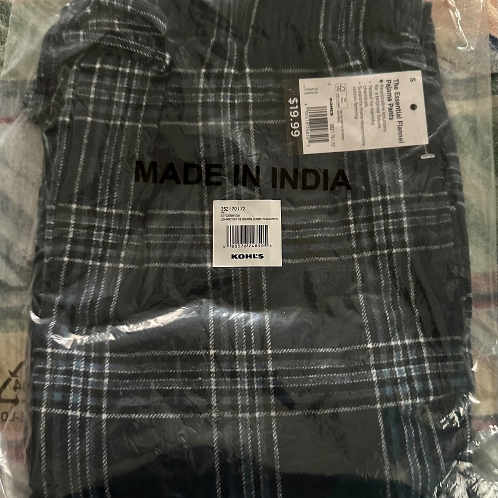 Kohl's Men's Blue Plaid Flannel Banded Bottom Pockets Lounge Pants Size S NWT